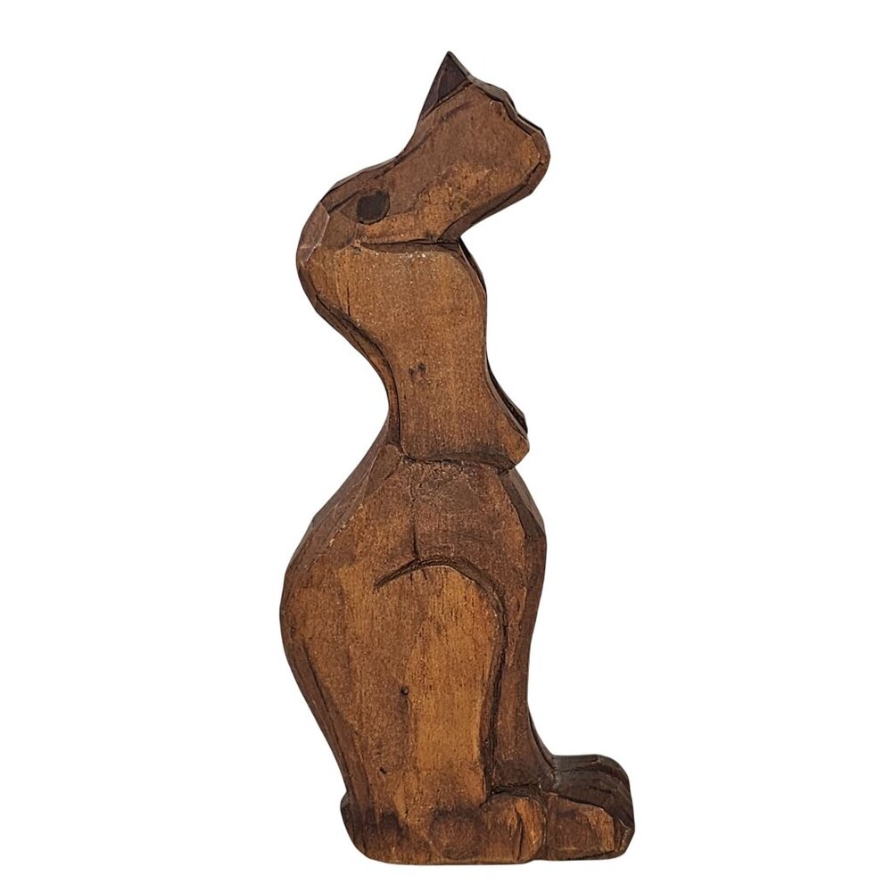 Hand-Carved Rustic Wooden Bloodhound Dog Sitting Figurine